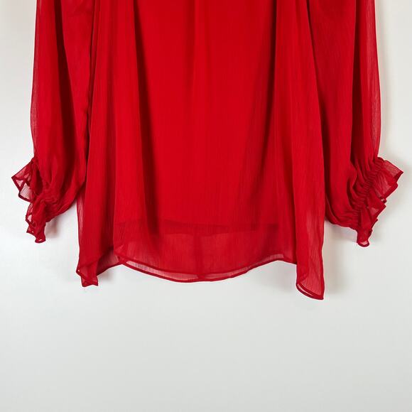 JM Collection Women's Solid Tiered Chiffon Blouse Top, Red, Size Large - Picture 6 of 15